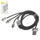 USB кабель Baseus Three Little Pigs, USB тип-C, USB тип-A, micro-USB тип-B, Lightning, 120 см, 3,5 А, чорний, в нейлоновому обплетенні, 3 в 1, #CAMLT-PG01