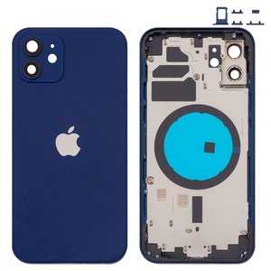 Корпус для iPhone 12, синій, з тримачем SIM карти, з боковими кнопками