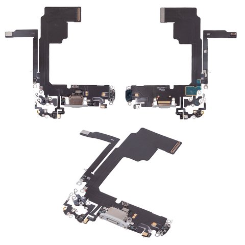 Шлейф для iPhone 15 Pro, коннектора зарядки, белый, с микрофоном, High Copy