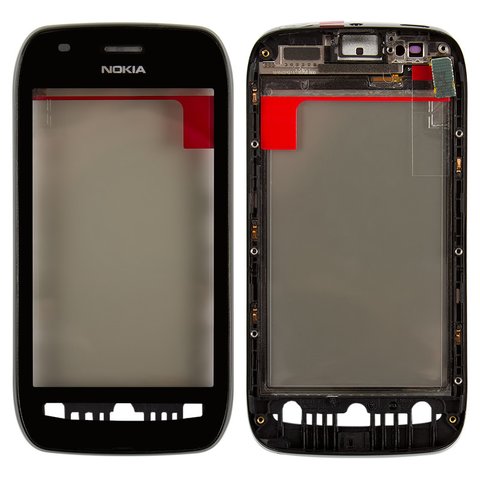 Touchscreen compatible with Nokia 710 Lumia, with front panel, black 