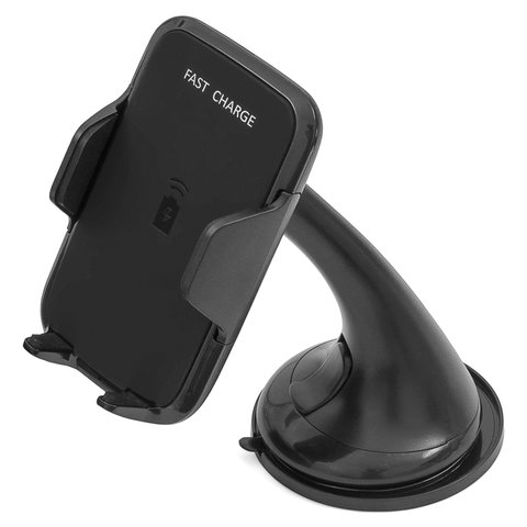 Car Holder, black, suction cup, with wireless charger, Micro USB input 5 V 2 A 9 V 1.67 A  