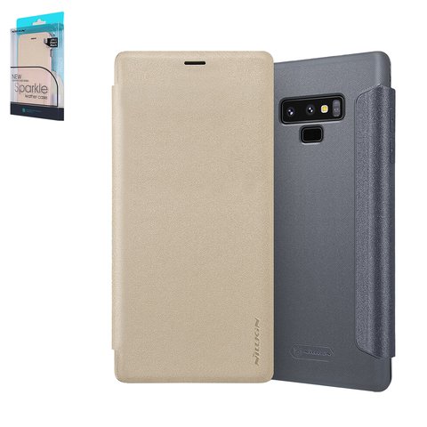 Case Nillkin Sparkle laser case compatible with Samsung N960 Galaxy Note 9, golden, flip, PU leather, plastic  #6902048160910