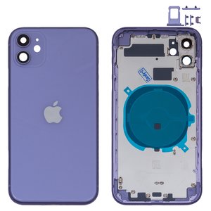 Housing compatible with iPhone 11, purple, with SIM card holders, with side buttons 