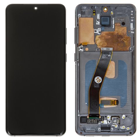 LCD compatible with Samsung G980 Galaxy S20, G981 Galaxy S20 5G, gray, with frame, original change glass  , cosmic grey 