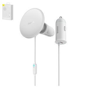 Car Charger Baseus CW01 Magnetic, white, with cable, with button, 40 W, 1 output, 12 24 V  #SUCX040102