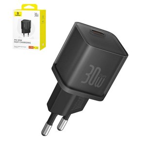Adaptador de red Baseus GaN5S, 30 W, Fast Charge, negro, 1 puerto, #P10162504113 00