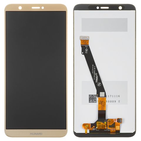 LCD compatible with Huawei Enjoy 7s, P Smart, golden, Logo Huawei, without frame, High Copy, FIG L31 FIG LX1 