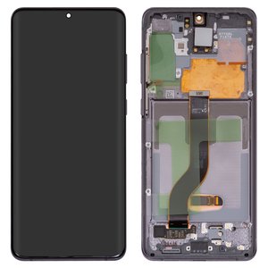 LCD compatible with Samsung G985 Galaxy S20 Plus, G986 Galaxy S20 Plus 5G, gray, with frame, Original PRC , cosmic grey 