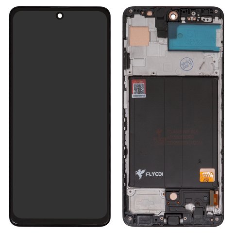 LCD compatible with Samsung A515 Galaxy A51, A515F DS Galaxy A51, black, with frame, FLYCDI, with wide edge, TFT