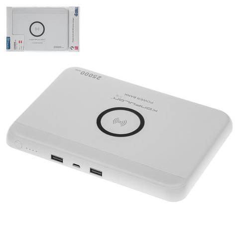 Power bank Konfulon PS 02, 25000 mAh, micro USB tipo B entrada 5V 2A, 2 puertos USB 5 V 2.1 A, blanco