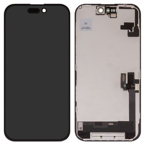 Pantalla LCD puede usarse con iPhone 16, negro, con marco, HC, sin microchip, OLED , GX OEM hard