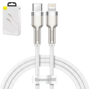 USB кабель Baseus Cafule Series Metal, USB тип C, Lightning, 200 см, 20 Вт, білий, в нейлоновому обплетенні, #CATLJK B02