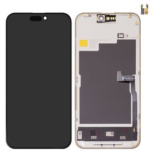 Дисплей для iPhone 15 Pro Max, черный, с рамкой, HC, без микросхемы, AMOLED , DD OLED soft, 120Hz