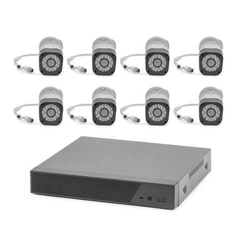 Set of MACK0810 AHD Network Video Recorder and 8 AHD Surveillance Cameras 720p, 1 MP 